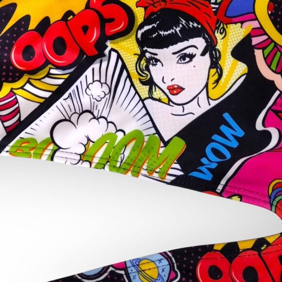 Womens Swimsuit Popart Sz XL Comic Print One Shoulder Connect 2 PC High Cut Swim - Picture 9 of 11